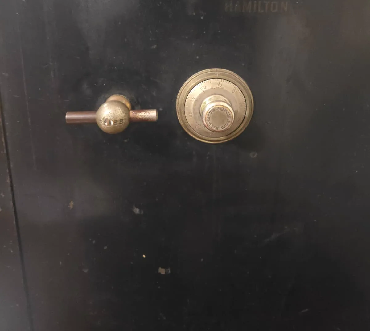 Herring-Hall-Marvin antique iron safe with original painted door and dial