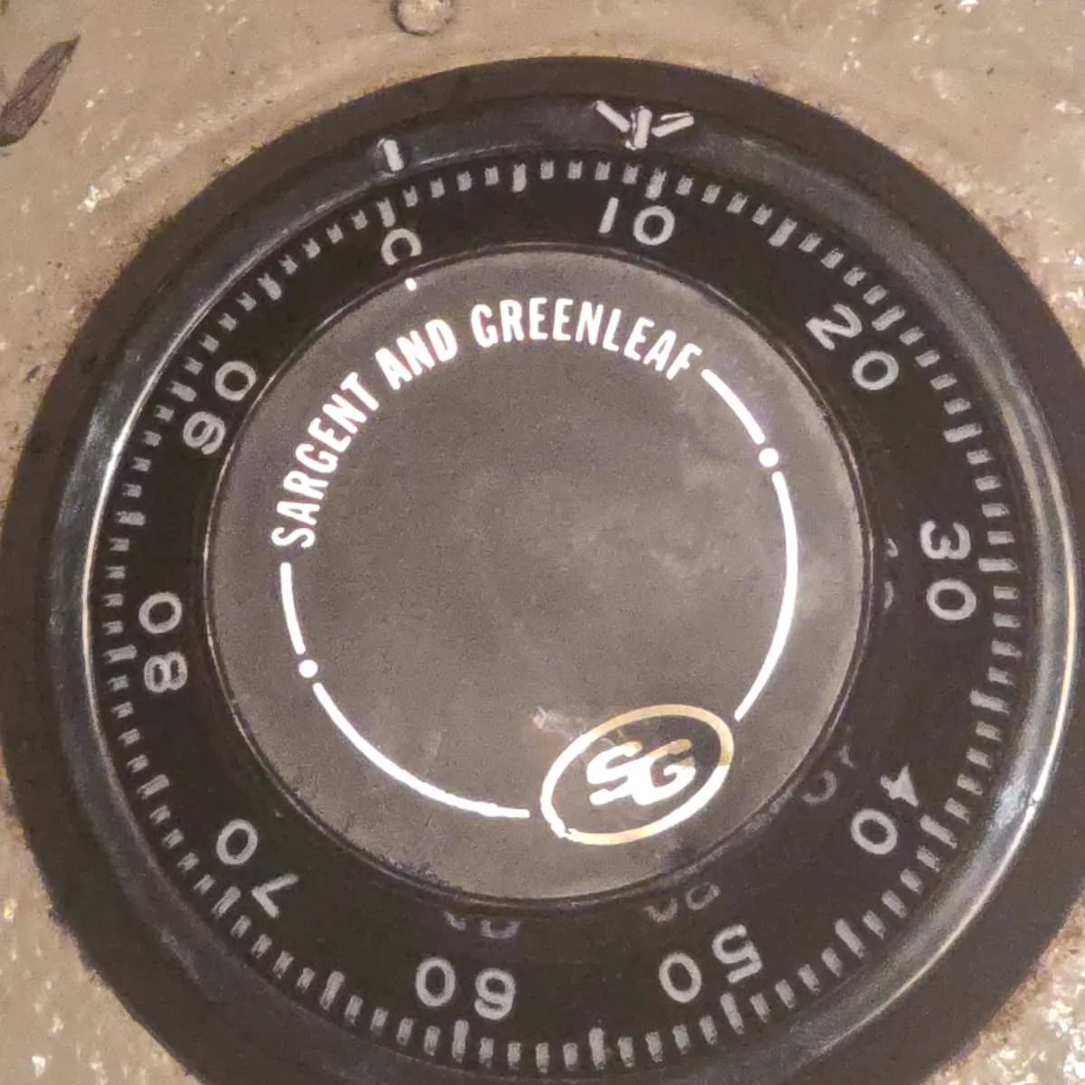 Sargent and Greenleaf combination dial on a safe